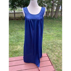 Lorraine Blue Embroidered Sleeveless Nylon Nightgown M Women Vintage MCM